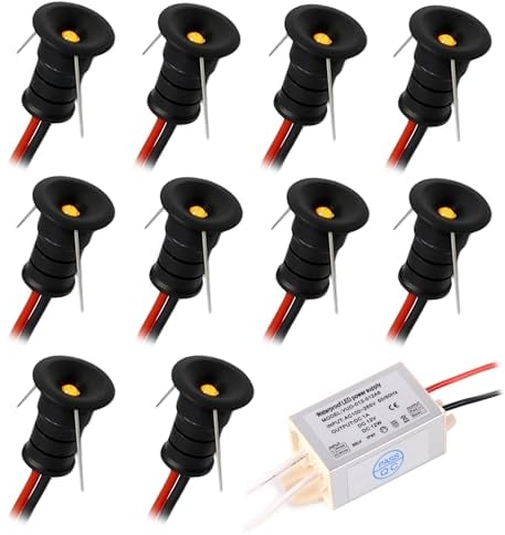 kpslucerna Kleine LED-Spots, 0,5 W, DC 12V, Mini-Einbaustrahler für Decke, 10 Stück, für Küche, Treppenhäuser, Vitrinen, Flure,Innenräume IP65 Spot Lichts (Warm weiß)