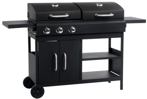 Barbacoa combinada de carbón y gas, 3 fuegos, para casa y jardín, cocina y comedor (36,82 kg)
