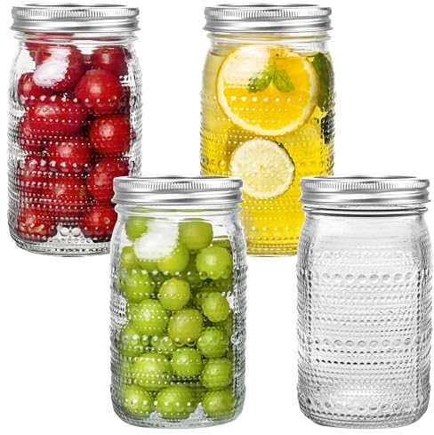 WACOI Mason Jars 32 Oz with Lids Wide Mouth 4 Pack, Glass Jars Canning Jars Large for Centerpieces Pickling Storage Food Meal Prep Salad Jam