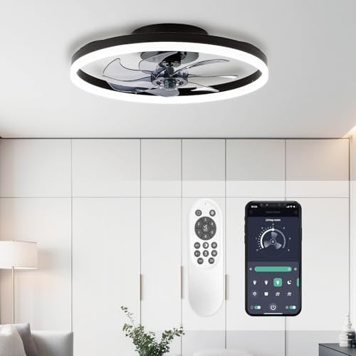 LES FLEURS Deckenventilator mit Beleuchtung, 50cm Moderne Lampe mit Ventilator, Flache Deckenleuchte mit Fernbedienung, Dimmbare Deckenventilatoren mit Beleuchtung für Wohnzimmer und Schlafzimmer