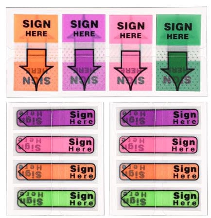 600pcs/6 Packs Sign Here Tabs, Arrow Labels Stickers Sign Here Flags Sticky Signature Tabs Adhesive Message Flags for Documents Notebooks Home Office School Supplies (Orange 2)