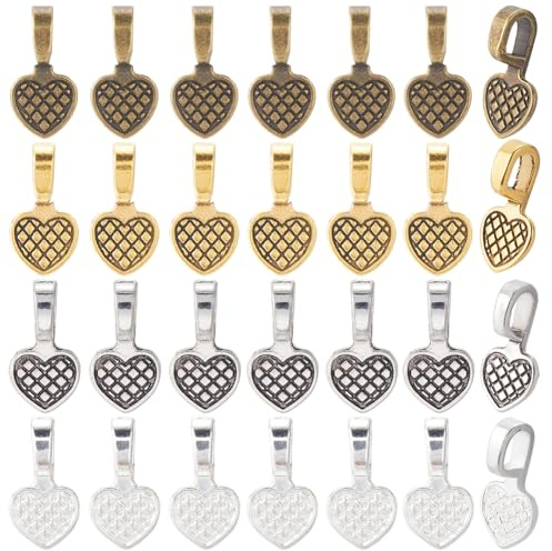 SOFPLATE 1 Box 200Pcs Glue on Bail Silver Pendant Bails Bulk Alloy Retro Gold Heart Cabochon Charms Pad Bails Blank Settings Base jewellery Findings for jewellery Making Accessories Cabochons Gems Cra