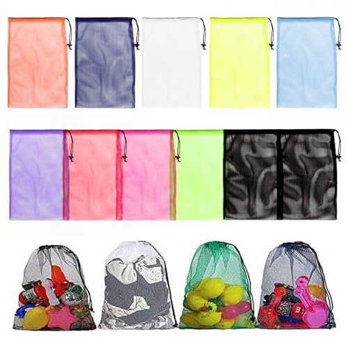 Nicklin 11 Sacs en Maille Avec Cordon de Serrage 30 x 45 cm, Grand Sac à Cordon en Nylon Durable Pour Plage, Jouets, Sable, Sport, Rangement et Activités de Plein Air