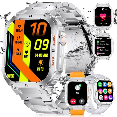 LIGE Montre Connectée Homme avec Appel Bluetooth, 1,96 Militaire Sport Smartwatch 100+ Sport/Fréquence Cardiaque/Sommeil/SpO2, 400mAh IP68 Étanche Android iOS