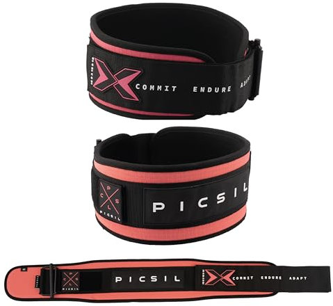 PICSIL - Powerlifting Gürtel, Lendenwirbelstütze für Kniebeugen, Bankdrücken & Kreuzheben, Kunstleder, Klettverschluss (Coral, XL)