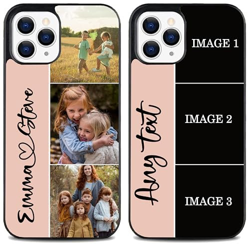 EKAM Personalised Phone Case For Apple iPhone 16, 15, 14, Pro, Max, Mini, Plus 13, 12, 11, X, XS, XR, SE, 8, 7 - Add Your Text & 3 photos multiple Picture Custom Design PC + Soft TPU Case (Blush Pink)