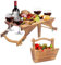 SWEETBIUTI Tableau de Pique-Nique 2 en 1 Table de Panier de Pliage en Bois avec Porte-Verre à vin Table de Rangement extérieur pour Le Camping.