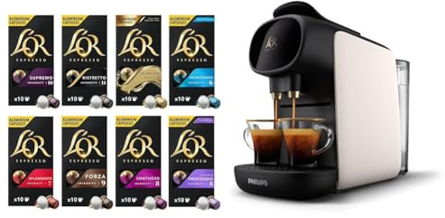 L’Or Barista Sublime, Cafetière Espresso Blanc, compatible Nespresso capsules + 80 capsules L’Or Assortiment