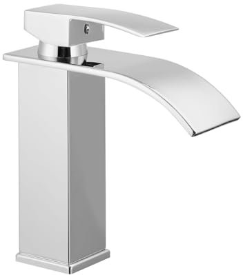 Basin Mixer Tap Waterfall Bathroom Sink Taps Square Stainless Steel Cold and Hot Modern Cloakroom Taps Mono Water-Saving, Energy-Saving (Silver, Black-Gold)