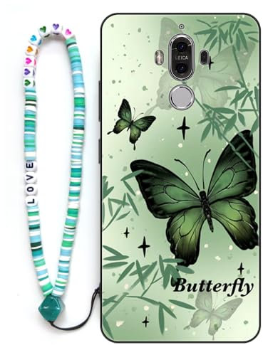 Sinyunron Funda 2 en 1 Set Compatible con Huawei Mate 9,Anti-Choques y Anti-arañazos Dibujos Estética Estampado Protectora Caso+1×Pulsera de Colores para Móvil,Mariposa-A