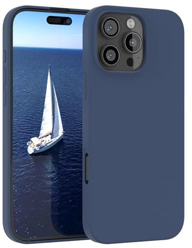 EAZY CASE custodia per cellulare in silicone premium compatibile con iPhone 16 Pro Max con protezione della fotocamera e rivestimento interno custodia protettiva bumper in Blu scuro