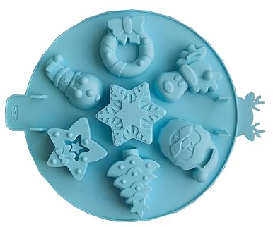 Christmas Silicone Mold, 7 Cavities Christmas Tree,Snowflake, Gloves,Five-Pointed Star and Gingerbread Man Shapes Baking Mould Chocolate Candy Soap Moulds for Christmas Xmas Cake Decoration