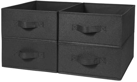 BOMKEE Wardrobe Storage Organiser Drawers, Collapsible Clothes Organiser Foldable Organizers Box Fabric Drawers Wardrobe Storage Baskets (4 Pack) (STB-L01-Black)