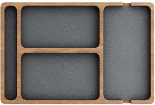 Keuyeo Valet-Organizer-tablett 4 Fächern, Holz-nachttisch-Organizer, Auffangtablett Für Telefon, Schmuck, Uhr, Zubehör, Schreibtisch- Oder Kommoden-aufbewahrungsbox-Halter