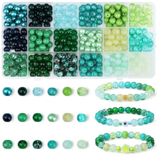 AWARDSEN 8mm Green Beads 360 PCS Crystal Imitation Glass Beads for Bracelet Making Kit, Jewellery DIY Crafting, Necklace Earring Supplies Homemade Gifts