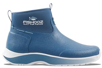 FISHOOZ Men's DryRun Ankle Fishing Shoe | 100% Waterproof Neoprene-Bootie Construction, Breathable Airmesh Lining, Storm-Proof Natural-Rubber Shell | Blue/White, Size 9.5