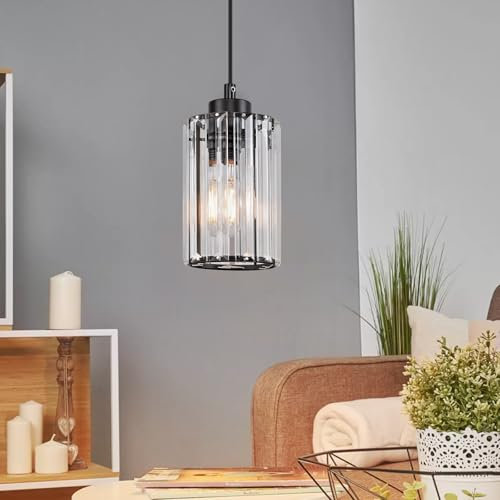 ZMH Pendelleuchte Esstisch Hängelampe Wohnzimmer - Esstischlampe Schwarz E27 Hängeleuchte Schlafzimmer 1 Flammig Pendellampe Modern Esszimmerlampe Kristall für Flur Küche Hotel(ohne Leuchtmittel)