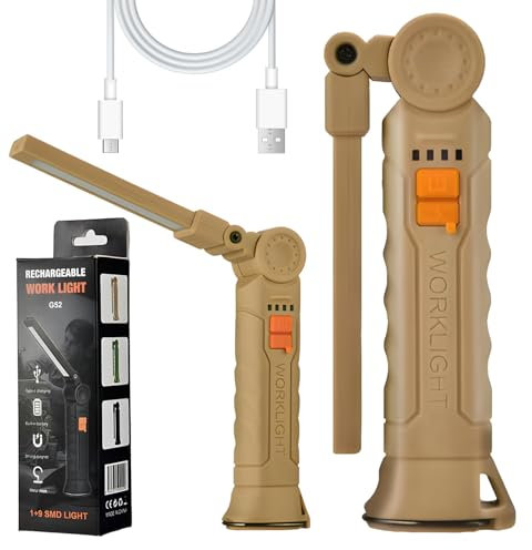 Linterna Taller LED Recargable,Lámparas de Inspección Recargables por USB,Taller Lámpara de Inspección 360° Rotate Linterna de Trabajo, 4 Modos de luz Portátil Linterna con Base Magnética y Gancho