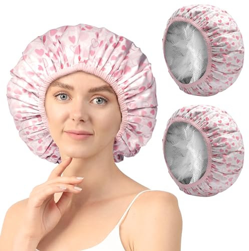 2 Pack Deep Conditioning Hair Cap,Hair Cap for Oil Treatment,Trockenhauben Für Haare,Haarhaube Färben,Bonet,Shower Cap and Heat Cap Two Uses (Die kleine Rosa lady)