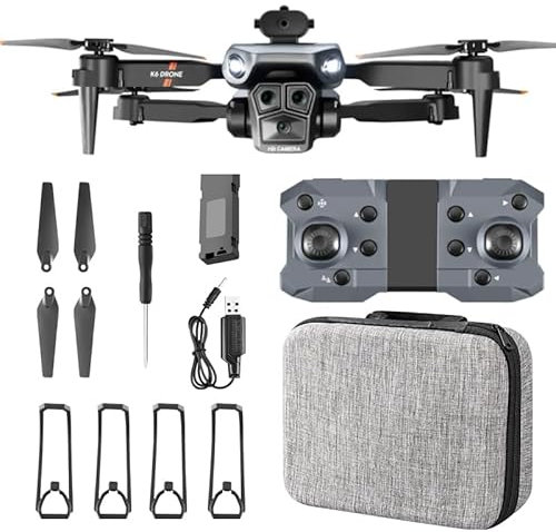 Drohne mit Kamera K6 MAX: 3 Kameras, Hindernisvermeidung, Headless-Modus, 3 Akkus, 50x Zoom, Waypoint-Funktion, Tragekoffer, 360°-Rotation, 3 Geschwindigkeitsstufen, Echtzeit-Übertragung