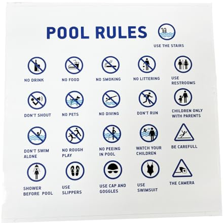 Haobase 2 Pcs Pool Rules Sign Sticker, 20 cm x 20 cm, Self Adhesive Vinyl for Swimming Pools, Gyms, Spas