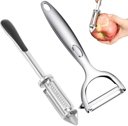 2 Pack Y Shape Potato Peeler, 3-in-1 Rotating Head Vegetable Peeler Set, Stainless Steel Blade with Non Slip Ergonomic Handle for Peeling Potatoes, Carrots, Fruits (Silver)
