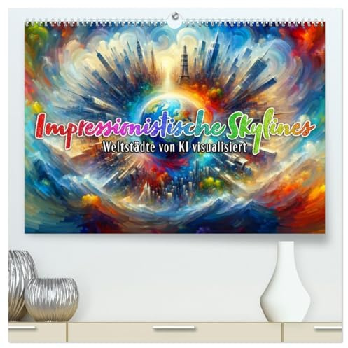 Impressionistische Skylines - Weltstädte von KI visualisiert (hochwertiger Premium Wandkalender 2026 DIN A2 quer), Kunstdruck in Hochglanz: KI-Kunst: Jeden Monat ein neues Wunder (CALVENDO Orte)