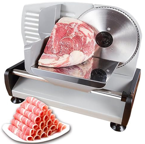 Electric Meat Slicer - Thickness 1~15 MM Adjustable, 200W Meat Slicer + 190MM Stainless Steel Blades, for Meat, Cheese, Bread, Vegetables,Silver