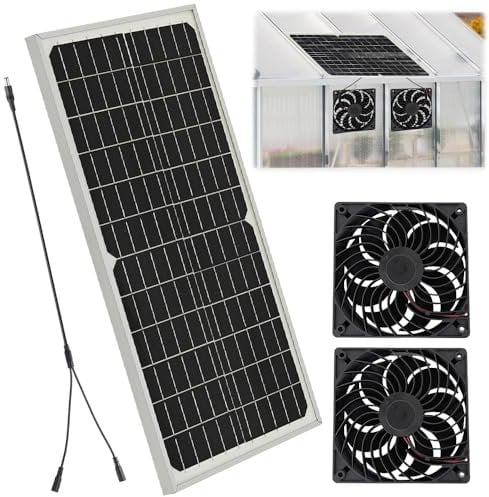HOVCEH Ventilateur Solaire Exterieur, 16W Kit de Extracteur d'air Solaire, Résistant aux Intempéries Fenêtre D'échappement avec 2 Ventilateurs étanches pour Petit Poulailler, Serre, Remise