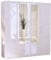 URBAN FURNISHING Modern 4-Door Wardrobe with Mirror & 2 Bottom Drawers – Glossy Finish, Bedroom Closet Armoire with Hanging Space & Storage Shelves (White, 180cm)