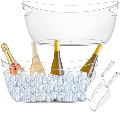 2-teiliges transparentes Eiskübel-Set – 5 l Eiskübel für Partys mit Eiseimer, Schaufel, Champagner, Bierwanne, Wein, Getränkekübel für Cocktailbar, Partys und Veranstaltungen