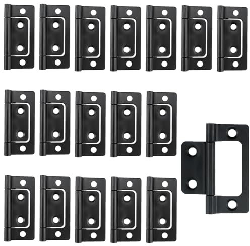 18 Pack Black Flush Hinges for Wood, Heavy Duty Door Hinges with Silent Movement, No Mortise Design for Internal Doors, Cabinets and Furniture