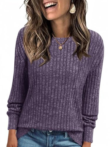 Cicy Bell Damen Pullover Leichter Rundhals Langarmshirt | Strickpullover,Oberteil,Loose Fit,Pulli,Oversize,Sweatshirt,Longsleeve,Casual,Bluse
