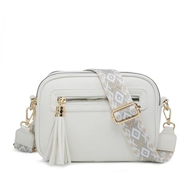 JFY Tassel Two Zipped Sections Canvas Strap Cross Body Bag