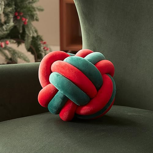 Sonive Rund Knotenkissen, 22cm Ball Dekokissen Weich rot&grün | Zierkissen Aesthetic Sofakissen Deko Kissen für Stuhl Sofa Bett