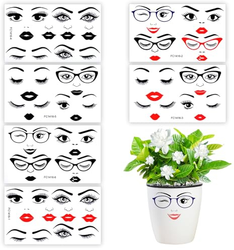 Shimmeroo 6 Stück Lustige Gesichts Aufkleber | Große Gesichts Sticker Set – Augen,Nase,Mund für Vasen Dekorieren Haushaltsgegenständen