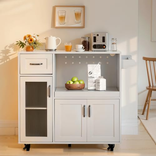 ALPHA HOME Buffetschrank Küchenschrank mit Arbeitsplatte auf Rollen