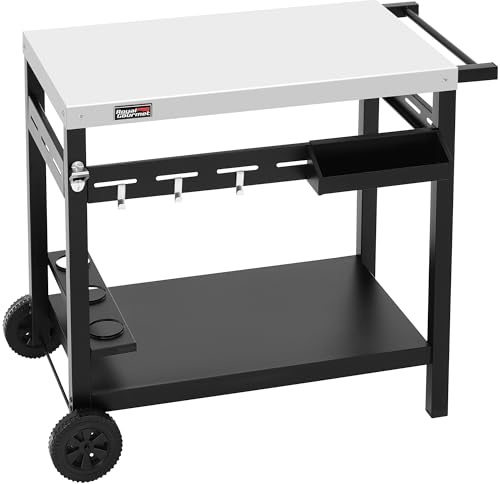 Royal Gourmet Grillwagen Rollwagen mit Edelstahl-Platte für Tischgrill und Pizzaofen, Outdoor Servierwagen Grilltisch mit außergewöhnlicher Tragfähigkeit