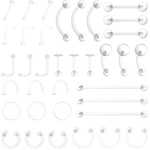 36 Stück Piercing Retainers Klar Lippenpiercing, Flexibel Hufeisen Septum Nasenring, Acryl Nasenstecker Bauchnabelring Zunge Septum Augenbraue Brustwarze Lippe Labret Tragus Knorpel Schmuck