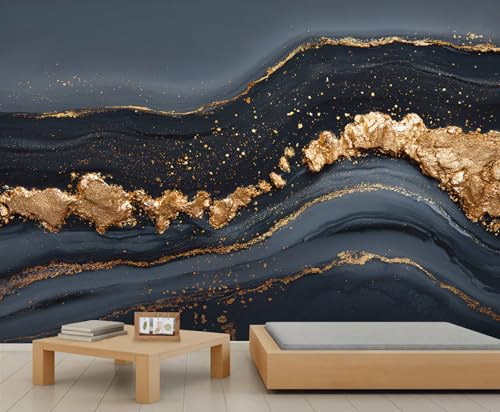 YEMYOR Grey Marble Mural Wallpaper Black Gold Marble Wallpaper for Living Room Bedroom Light Luxury Gold Texture Wall Mural for Kitchen Restaurant Office-150x105cm