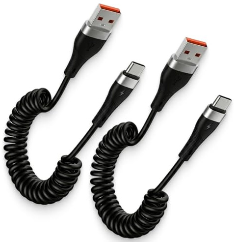 2PCS Câble USB C Spiralé, 120W Câble USB C pour Voiture Spirale Retractable Pour Charge Rapide Et Synchronisation, Cable Usb C To Usb A Flexible Et Compact Comme Usb C Vers Usb Pour Utilisation