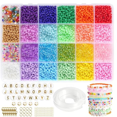 OuMuaMua 8800 Stück Perlen für Armbänder, 3mm Bunte Armbänder Selber Machen Perlen Set mit Buchstabenperlen für DIY Schmuckherstellung, Weihnachten, Geburtstage und Basteln