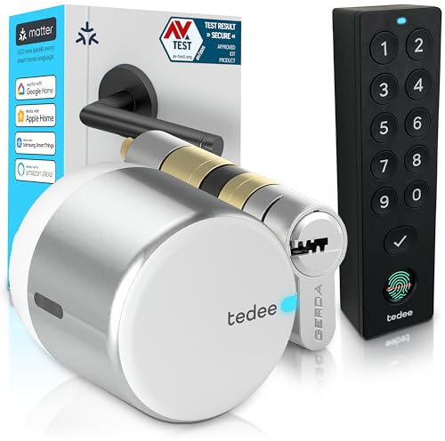 Tedee GO2 Alu Serrure Intelligente Connectée avec Keypad PRO et Cylindre EXXO Smart | Sécurité Classe 6, Empreinte Digitale, Entrée sans Clé | Compatible Matter, Alexa, Google Home, Apple, SmartThing