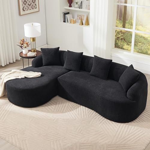 Stimfay L-förmiges Ecksofa, Rahmenloses 3-Sitzer-Sofa, Inklusive 4 Kissen，243cm Wohnzimmer-Sofagarnitur, Montagefrei(Black)