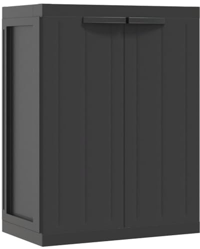 Fisinber Gartenschrank 65x37x85 cm aus robustem PP Schwarz abschließbarer Aufbewahrungsschrank mit verstellbarem Einlegeboden für Balkon Terrasse und kleine Außenbereiche