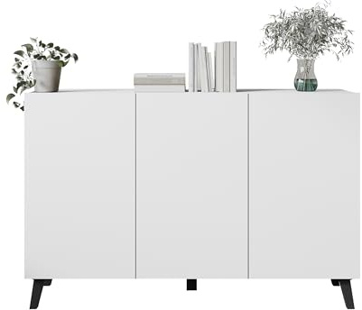 Mirjan24 Kommode Parsea 120, Sideboard mit 3 Türen und viel Stauraum, ideal für Wohnzimmer, Schlafzimmer, Diele oder Flur (Weiß)