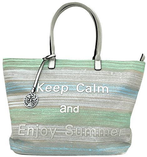 Tom & Eva Sommer Einkaufstasche Shopper Tasche Damen Bunt mit Streifen Silber