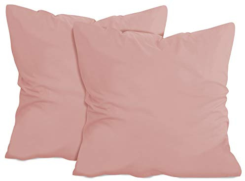 npluseins 2er-Pack Jersey Kopfkissen Baumwollbezug, 80 x 80 cm, Altrosa | Öko-Tex Standard 100, Reißverschluss, formstabil, strapazierfähig, angenehm weich, waschbar bis 60 °C