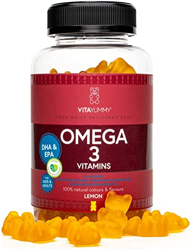 VITAYUMMY Vegan Omega 3 für Kinder und Erwachsene, Gummies mit Zitronengeschmack - Gesunde Fette aus Omega 3 Algenöl - Natürliche, Allergenfrei und Gelatinefreie - 60 Gummy Vitamins, 1 Monat