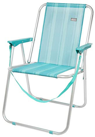 Aktive 53959 - Klappbarer fester Strandstuhl, Stuhl mit fester Rückenlehne, Aluminiumstuhl, Feststuhl, 44x45x76 cm, Türkis, mit Tragegriff, Aktive Beach